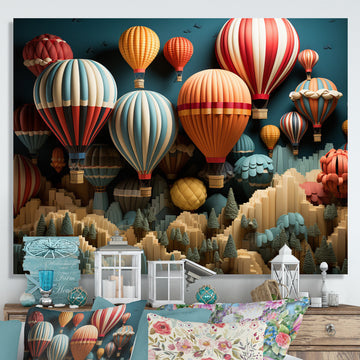 Red Hot Air Ballon Mosaic I - Hot Air Balloon Canvas Wall Art